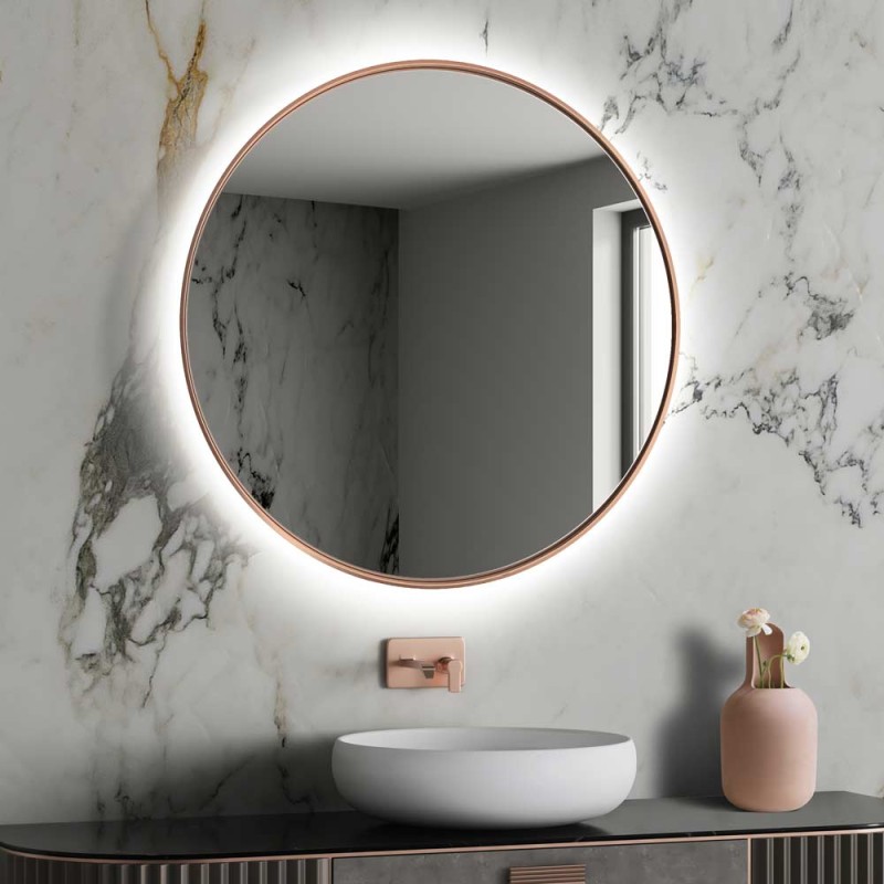 Specchio Rotondo Retroilluminato Bagno Cornice Oro Slim