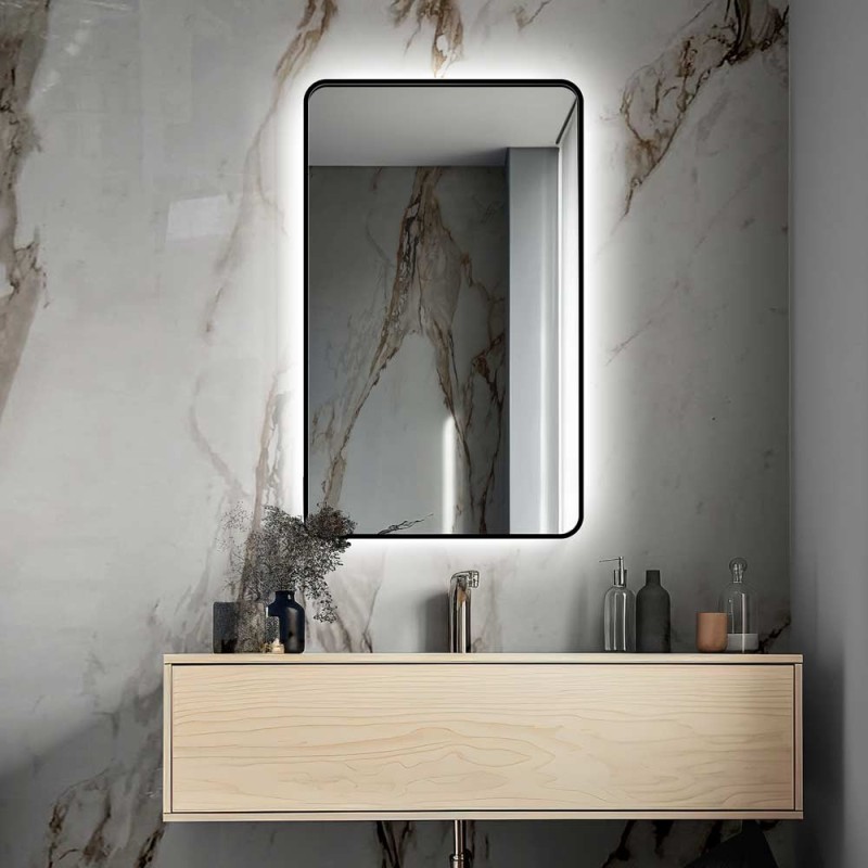 Specchio Rettangolare Retroilluminato Cornice Nera