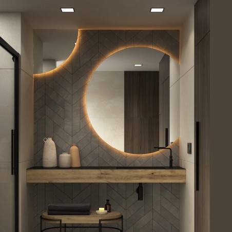 Specchio rotondo con lato retto retroilluminato LED bagno moderno elegante