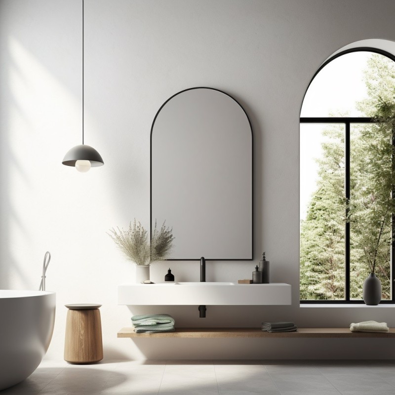 Specchio Ad Arco Cornice Nera Minimalista