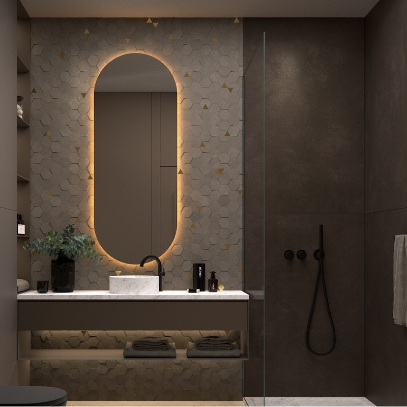 Specchio ovale bagno retroilluminato LED senza bordo satinato moderno