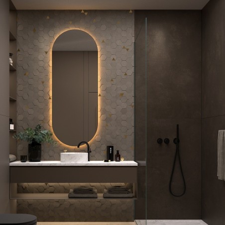 Specchio ovale bagno retroilluminato LED senza bordo satinato moderno