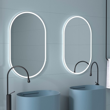 Specchio Da Bagno Ovale Con LED E Cornice Nera – 60x80 Cm, Antiappannamento, Dimmerabile, 3 Temperature Di Luce, Memoria, IP44