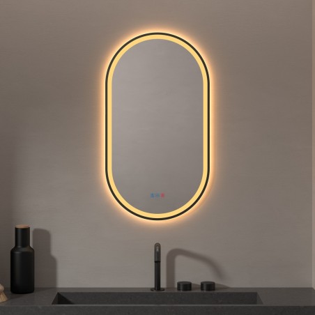 Specchio Ovale Bagno con Contorno Nero e Luce LED Retroilluminata