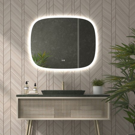 Specchio bagno retroilluminato LED angoli arrotondati bordo satinato senza cornice