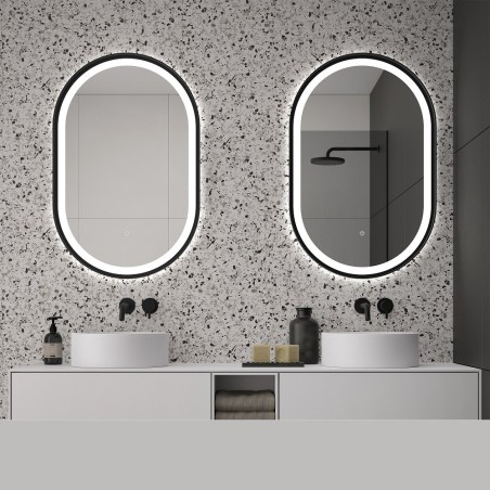 Specchio ovale verticale bagno bordo nero retroilluminato LED moderno