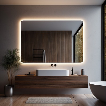 Specchio rettangolare retroilluminato LED angoli arrotondati bagno moderno