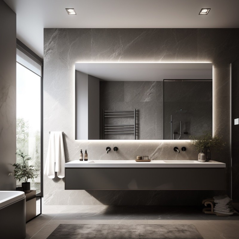 Specchio rettangolare bagno retroilluminato LED grande design moderno