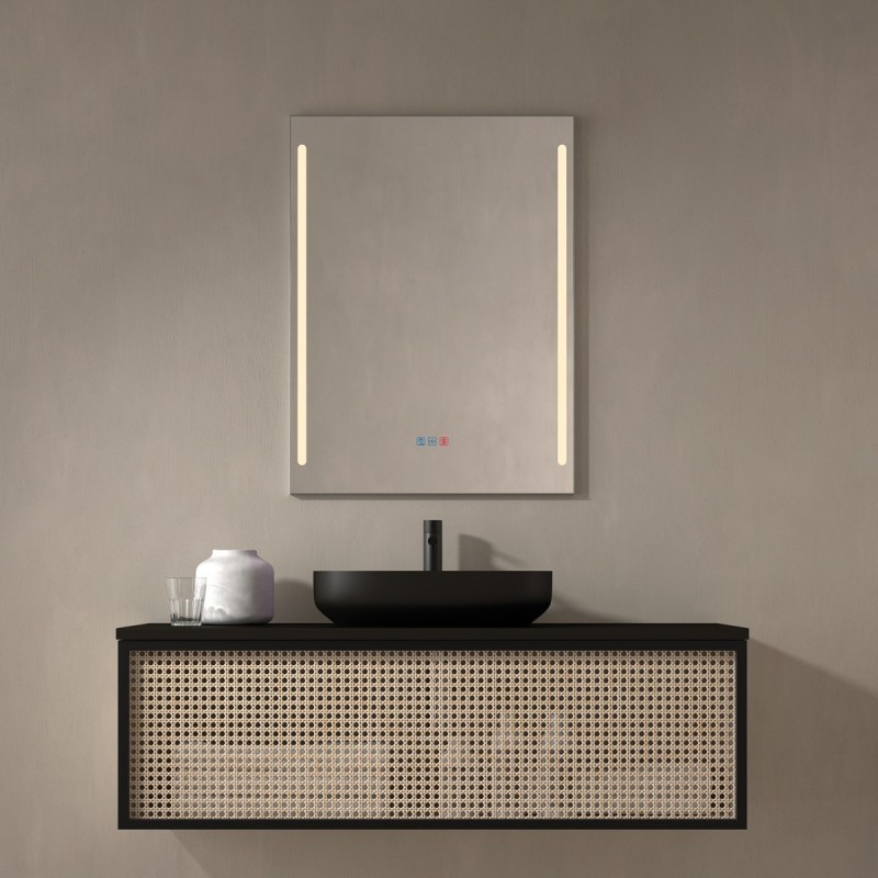 Specchio Bagno LED Doppia Fascia Luminosa e Cornice Argentata