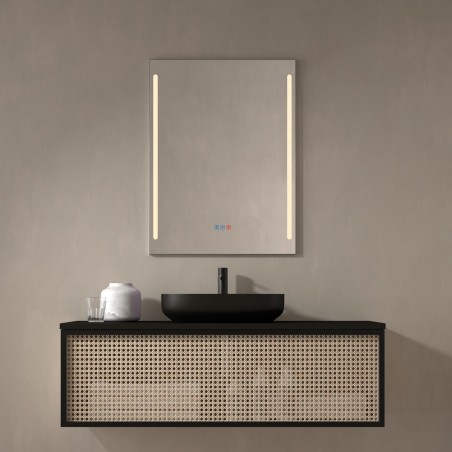 Specchio Bagno LED Doppia Fascia Luminosa e Cornice Argentata