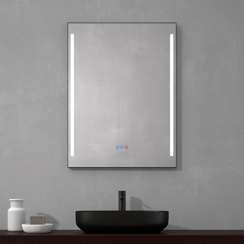 Specchio Bagno LED Doppia Fascia Luminosa e Cornice Nera