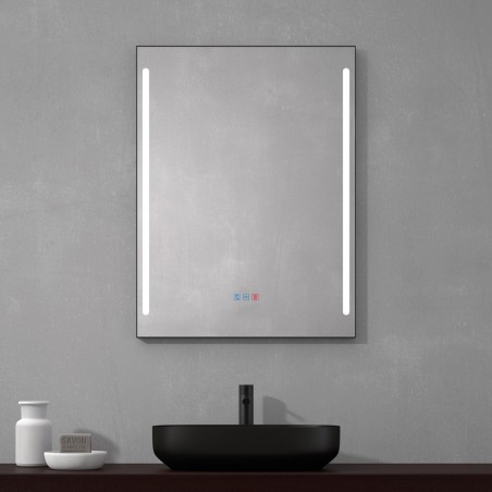 Specchio Bagno LED Doppia Fascia Luminosa e Cornice Nera