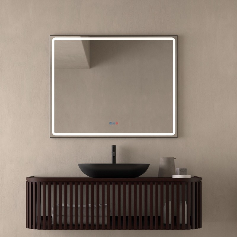 Specchio Bagno Rettangolare LED Cornice Nera