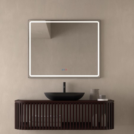 Specchio Bagno Rettangolare LED Cornice Nera