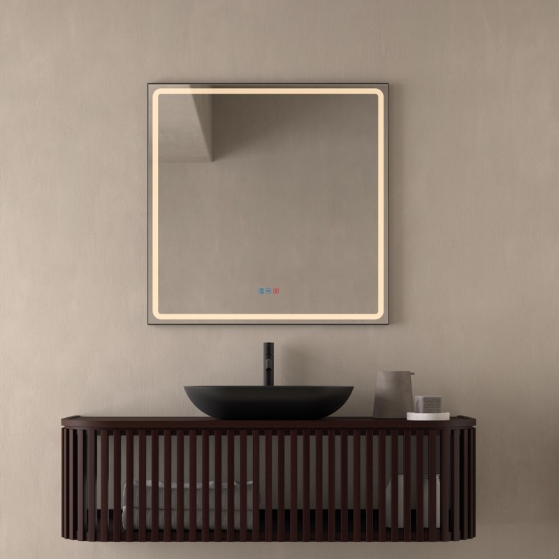 Specchio Per Bagno Con Luce Cornice Nera