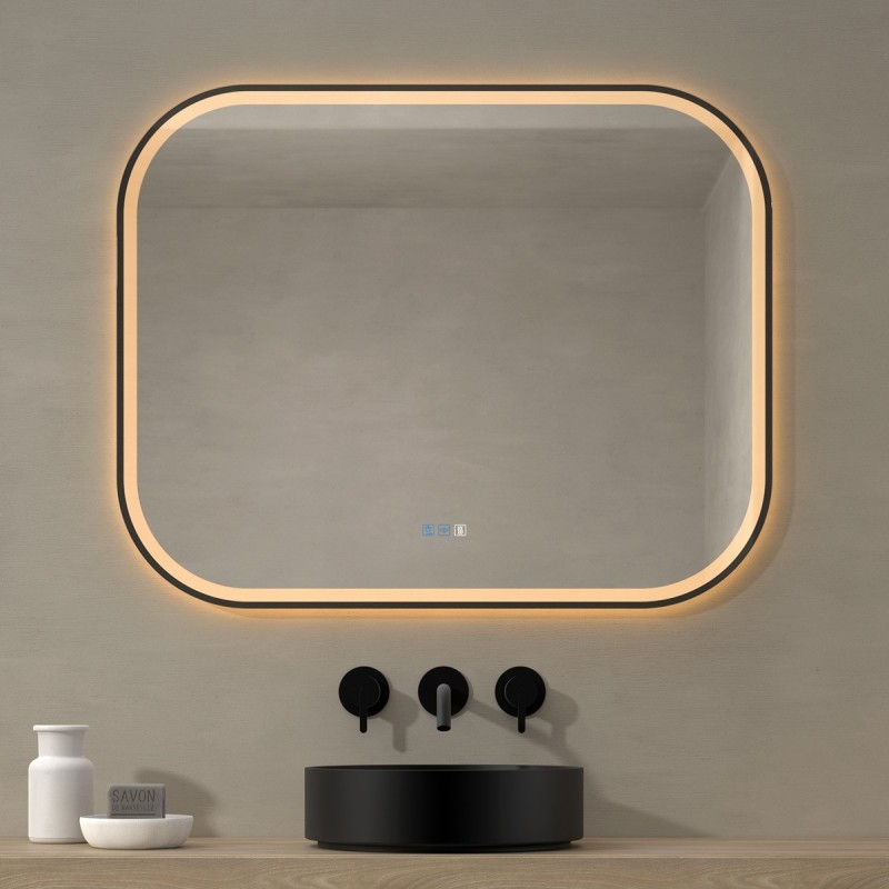 Specchio Bagno Rettangolare LED Con Contorno Nero