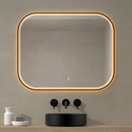 Specchio Bagno Rettangolare LED Con Contorno Nero