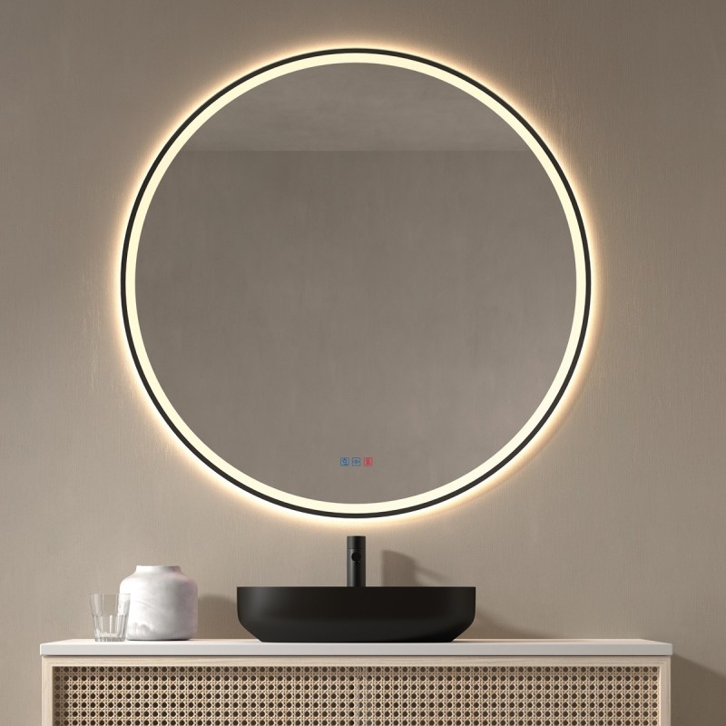 Specchio Rotondo Bagno Cornice Nera LED