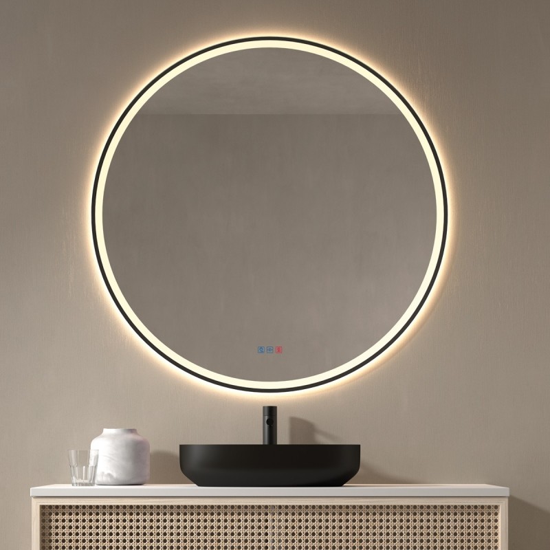 Specchio rotondo retroilluminato con contorno nero