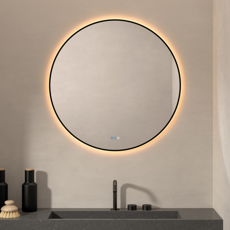 Specchio Rotondo Retroilluminato con Contorno Nero