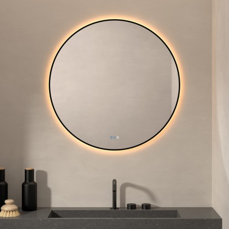 Specchio Rotondo Retroilluminato con Contorno Nero