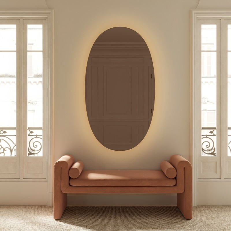 Specchio Ovale Grande LED Colore Marrone
