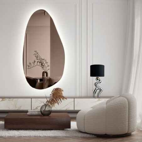 Specchio Grande Asimmetrico Retroilluminato Marrone