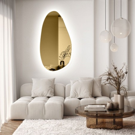 Specchio Asimmetrico Retroilluminato Dorato