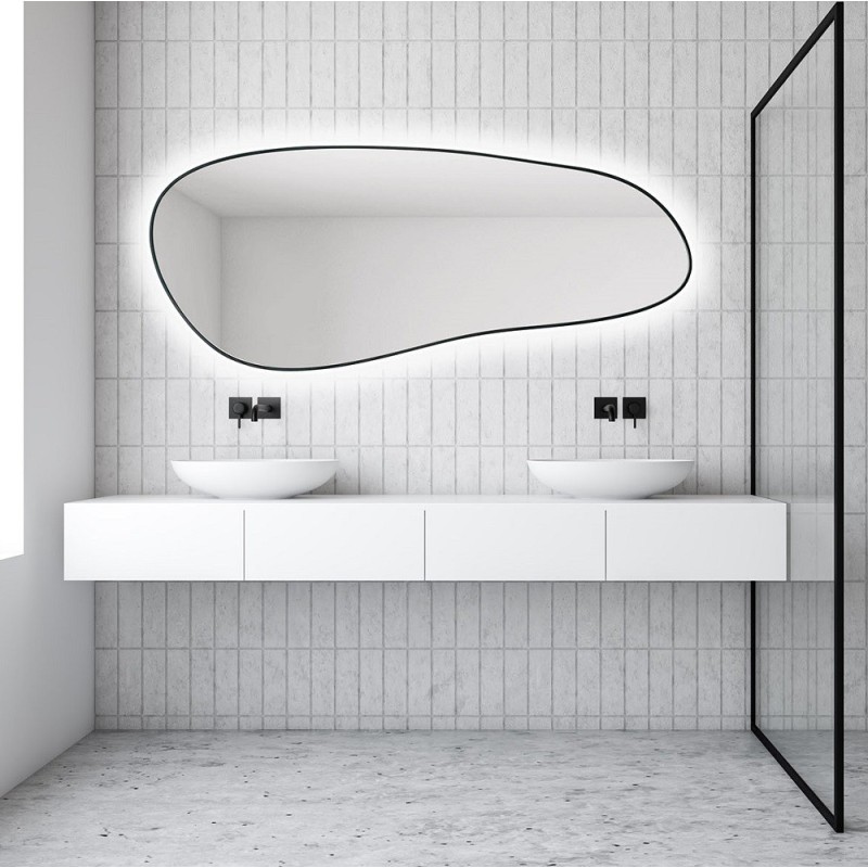Specchio Asimmetrico Retroilluminato Cornice Nera