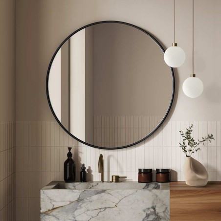 Specchio Rotondo Cornice Nera Per Bagno Scandi Slim