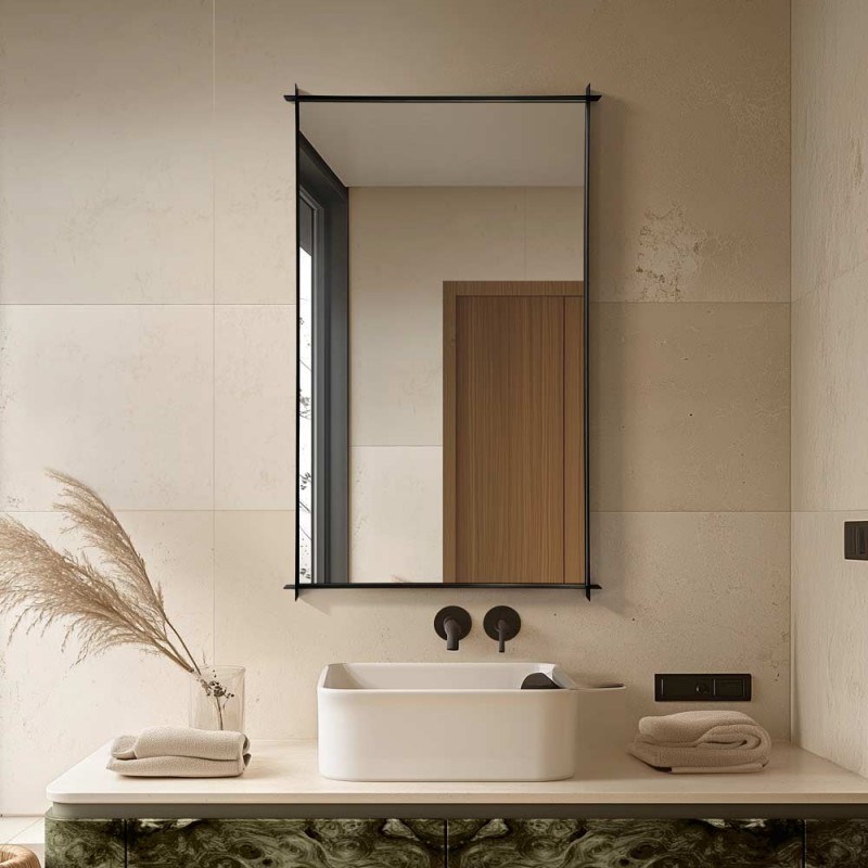 Specchio Rettangolare Bagno Cornice Nera Stile Industriale