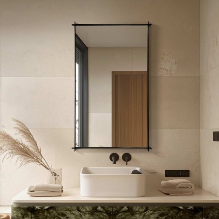 Specchio Rettangolare Bagno Cornice Nera Stile Industriale