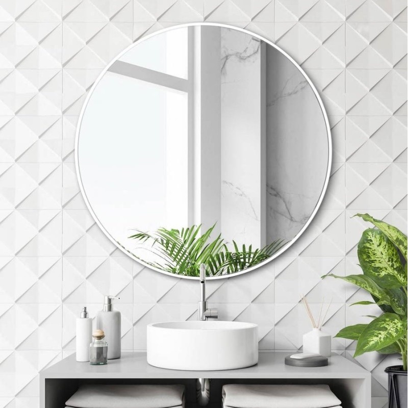Specchio Rotondo Da Bagno Cornice Bianca