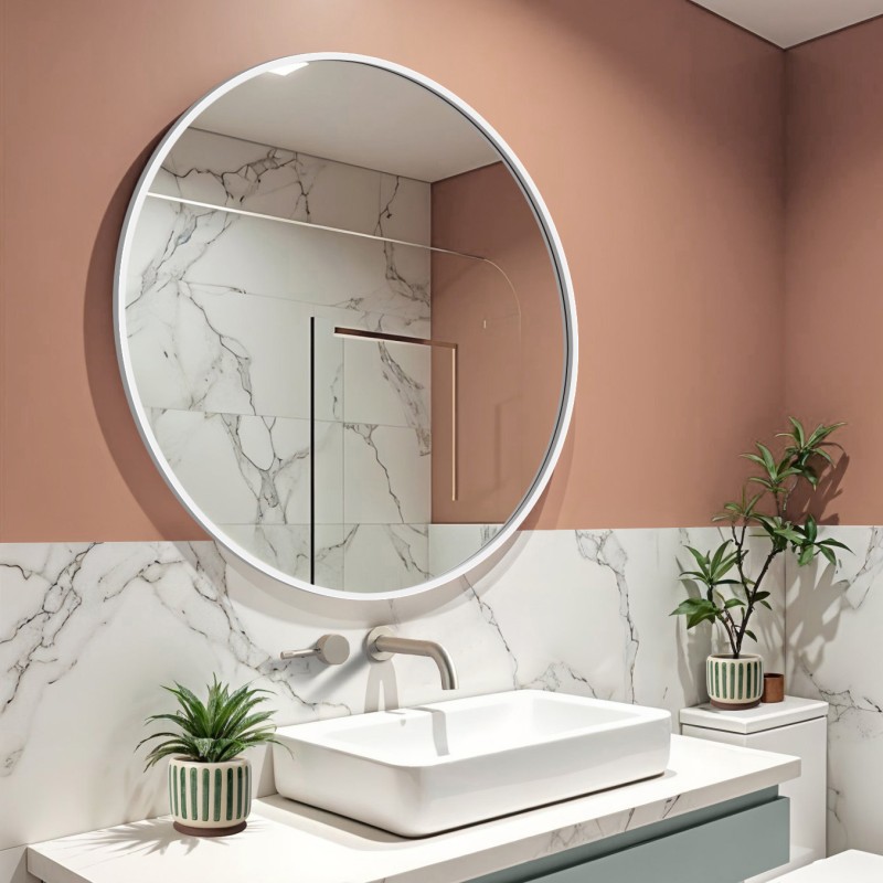 Specchio Rotondo Bagno Cornice Bianca