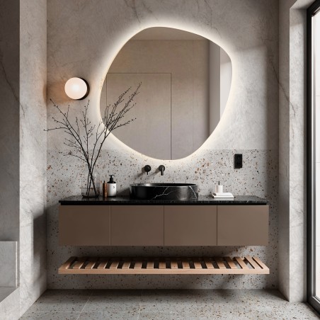 Specchio Asimmetrico Retroilluminato – Design Moderno e Naturale per Bagno