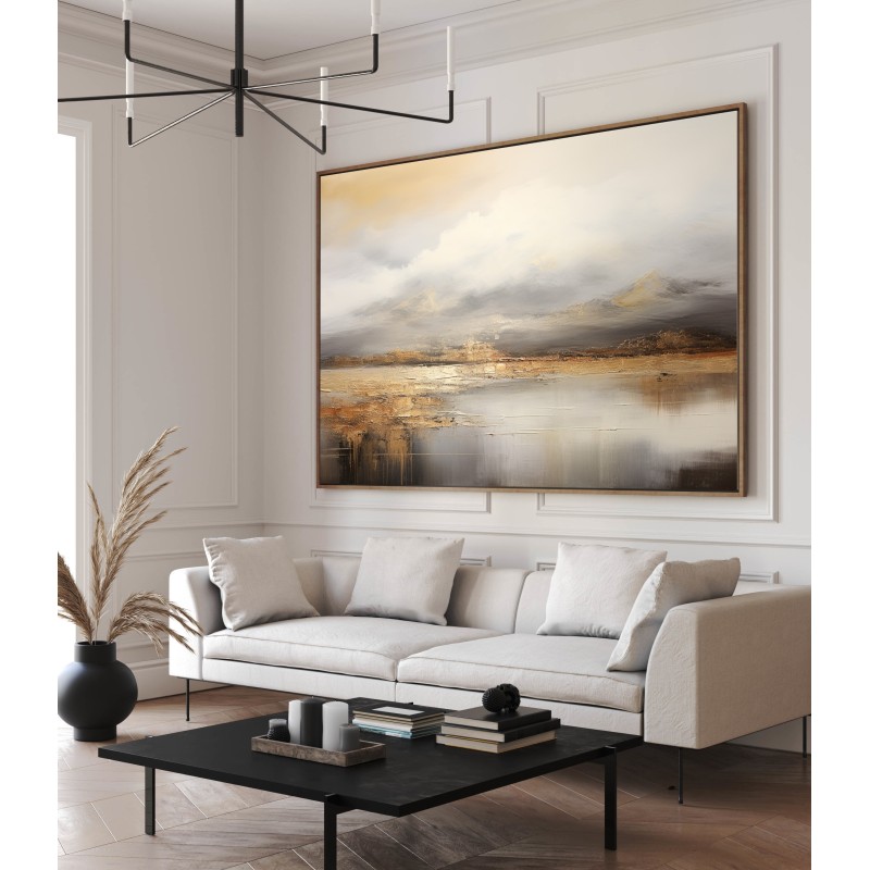 Quadro Paesaggio Astratto Toni Caldi e Dorati Golden Lake