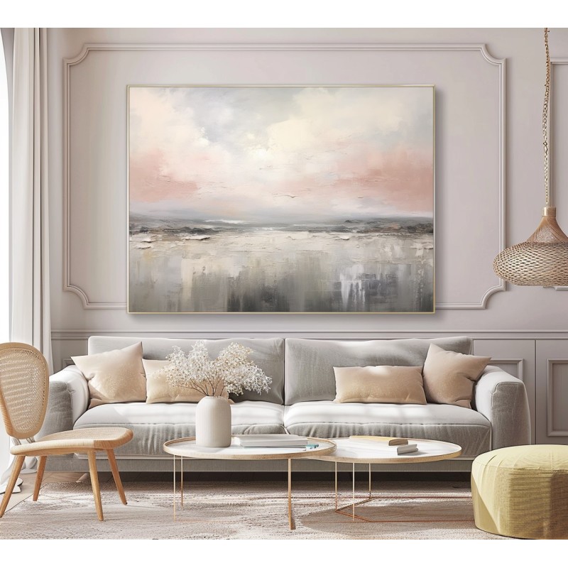 Quadro Paesaggio Astratto in Toni Rosa e Grigio