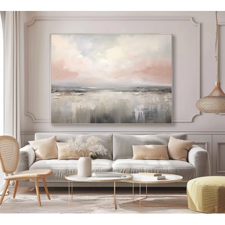 Quadro Paesaggio Astratto in Toni Rosa e Grigio