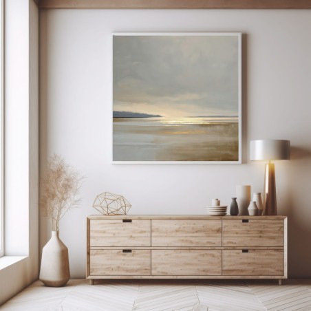 Quadro Paesaggio Marino Astratto Minimalista Con Luce Dorata Naturale