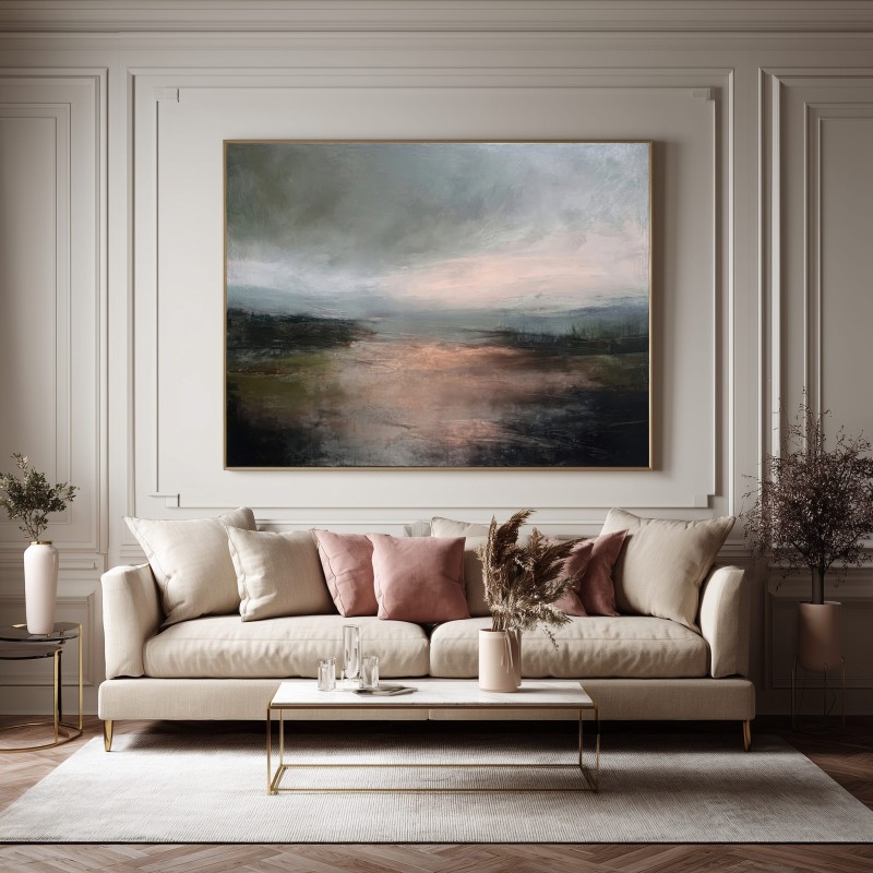 Quadro Paesaggio Astratto Contemporaneo Con Toni Neutri