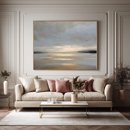 Quadro Paesaggio Astratto Minimalista Riflessi Dorati E Toni Neutri