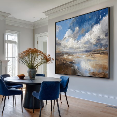 Quadro Per Soggiorno Paesaggio Marino Astratto Con Toni Blu