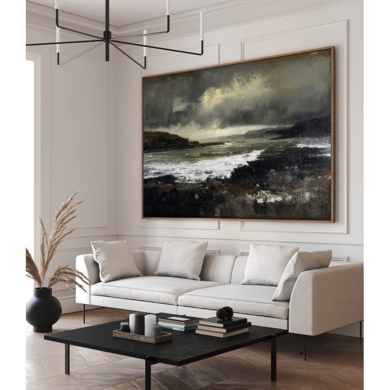 Quadro Per Soggiorno Paesaggio Marino Astratto Con Toni Scuri