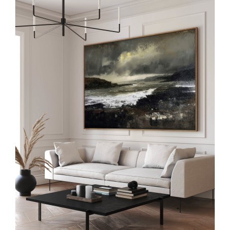 Quadro Per Soggiorno Paesaggio Marino Astratto Con Toni Scuri