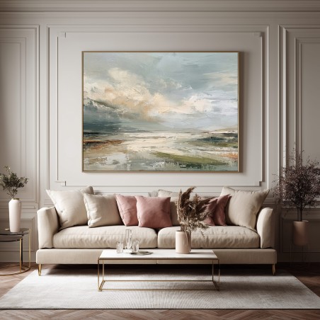 Quadro Moderno Grande Astratto Orizzonte In Toni Naturali