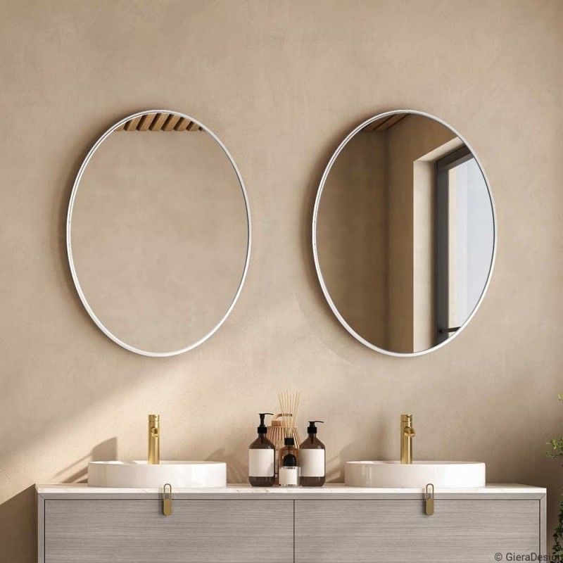 Specchio Ovale Bagno Cornice Bianca Minimalista