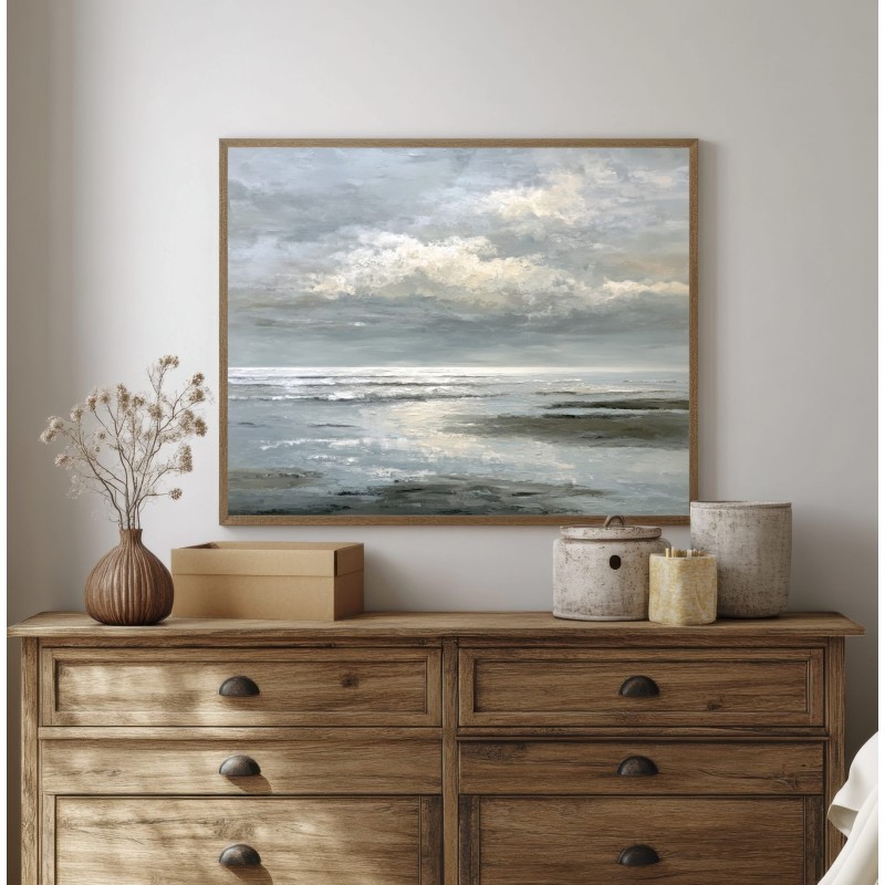 Paesaggio Marino Astratto Con Cielo Nuvoloso Neutro