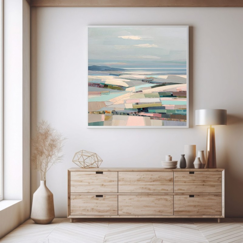 Canvas Paesaggio Costiero Astratto In Toni Pastello E Materici