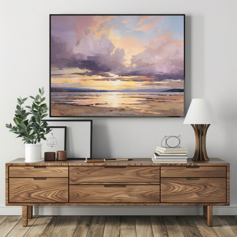 Quadro Tramonto Marino Astratto Con Nuvole E Riflessi