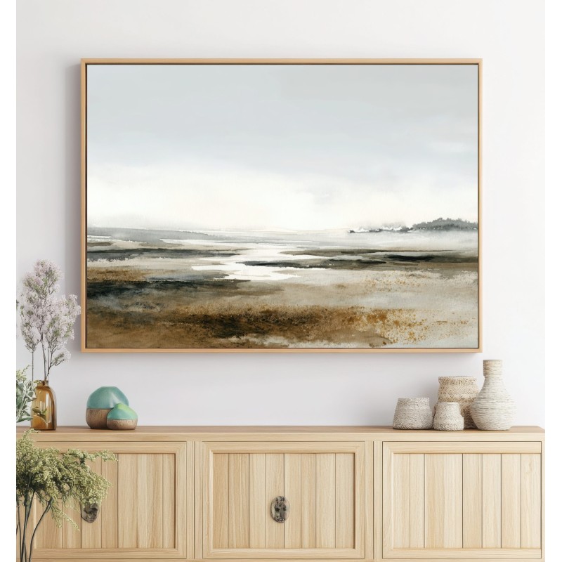 Quadro Paesaggio Minimal In Toni Sabbia E Grigio Chiaro